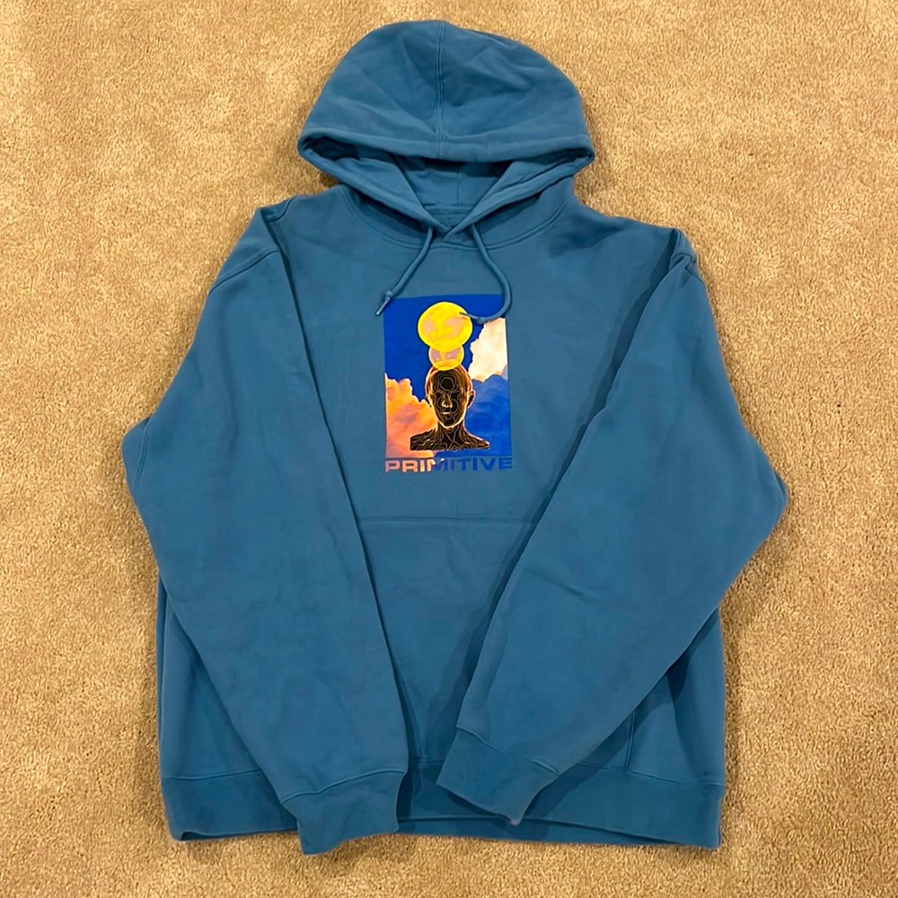 XL, blue primitive hoodie.